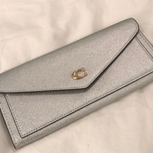Coach Metallic Silver Wallet with Gold Logo